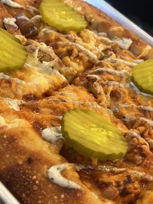 Nashville hot chicken stuffed crust pizza  at 4th & State in Columbus