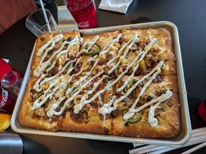 BBQ stuffed crust pizza at 4th & State in Columbus