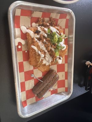 Loaded hash browns with sausages  at 4th & State in Columbus