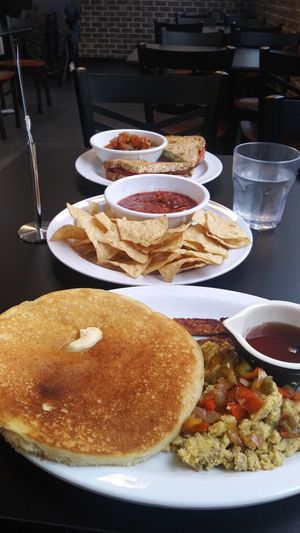 Roasted Red Pepper Avocado sandwich, Chips and Salsa, Statehouse Breakfast. at 4th & State in Columbus
