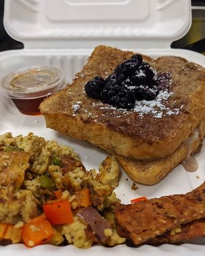 French Toast, JustEgg scramble, and Bacun at 4th & State in Columbus