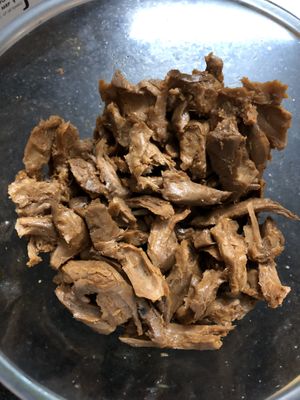 Good Dot mock meat pieces torn up by hand at The Vegan Kadai in Coimbatore