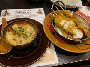 Tom Kha and tofu satay skewers  at Thai House in Hull