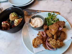 Vegan rice balls with mushrooms and truffle dip at The Florist in Liverpool