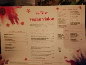 Vegan menu at The Florist in Liverpool