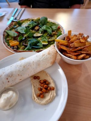 falafel durum and flammkuchen and fries at Beet - Belval in Esch Sur Alzette