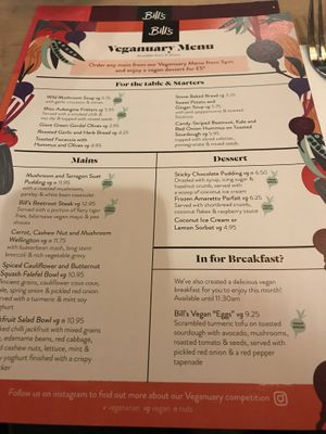 Veganuary menu  at Bill's in Durham