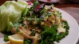 Bamboo salad, made vegan ($14). Interesting mix of sour and spicy. I wish the bamboo were slightly firmer. at On's Kitchen in St Paul