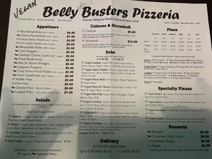 Vegan menu  at Belly Busters in Waldo
