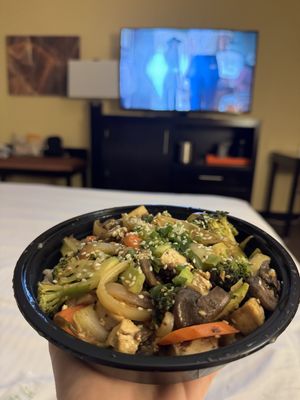 Keauhou Bowl - Teriyaki Tofu with brown rice, fried tofu and ginger-sesame teriyaki sauce  at Down to Earth - Store and Deli in Aiea