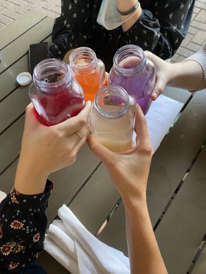 Guava mint (yellow), butterfly lavender something? (purple), lavender blueberry (red)  at Bearcat Cafe - CBD in New Orleans
