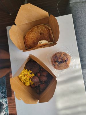 Vegan bearcat, pancake, and muffin at Bearcat Cafe - CBD in New Orleans