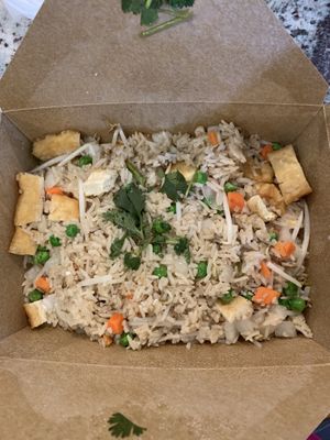 Fried rice with added golden tofu at Loving Hut in Houston