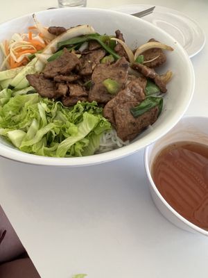 Cheerful Noodle bowl (bbq soy protein)  at Loving Hut in Houston