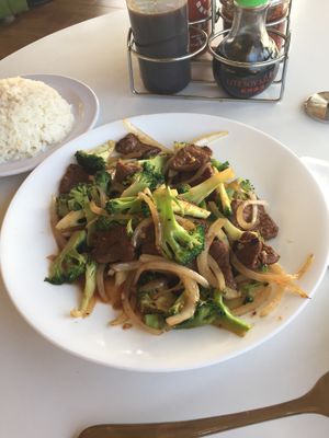 “Beef” and broccoli - DELICIOUS! at Loving Hut in Houston