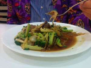 Noble Broccoli - broccoli, soy protein, ginger, onion in house made stir fry sauce. All non GMO. at Loving Hut in Houston