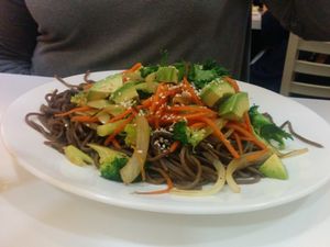 Mongolian wonder - BBQ soy protein, onions, bell pepper, ginger in housemade sauce. at Loving Hut in Houston