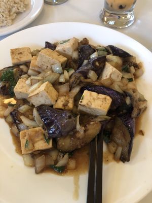 Eggplant and tofu at Loving Hut in Houston