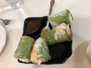 BBQ spring rolls. Yummy!! at Loving Hut in Houston
