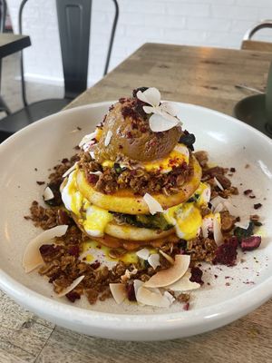 Coconut pancake stack (:  at Wilde & Co in Darlinghurst