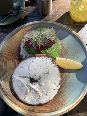 Bagel with cashew spread and avo   at Wilde & Co in Darlinghurst