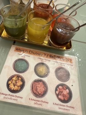 6 different Chutneys   at Accha in Chiang Rai