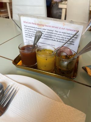 While waiting for our order, we got served free chutney   at Accha in Chiang Rai