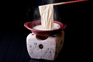 Matsumura specialty: "Tousui-nabe" (Yuba hot pot)

The thick soy milk is heated over charcoal while the yuba is pulled up one by one with chopsticks. at Matsumura in Takasaki