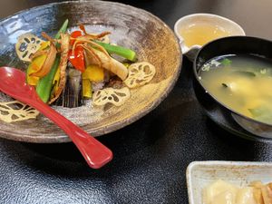 Seasonal vegetables and miso soup  at Matsumura in Takasaki