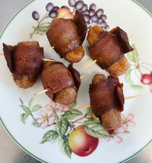 Homemade vegan pigs in blankets  at Brookmans Bakery in Hatfield
