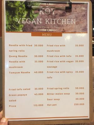 English Menu  at Koy in Da Nang