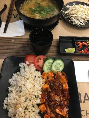 Spicy tofu and noodle/mushroom soup 😋 at Koy in Da Nang