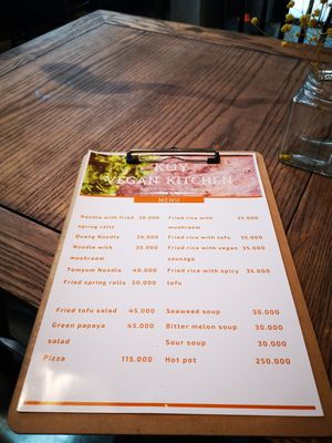 Menu at Koy in Da Nang