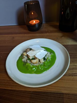 green peas risotto at Leuchtendroter in Frankfurt