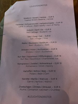 Menu   at Leuchtendroter in Frankfurt