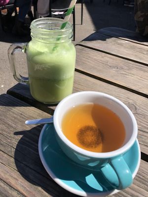 Green smoothie + herbal tea ☕️  at Wild Thyme Cafe in Braunton