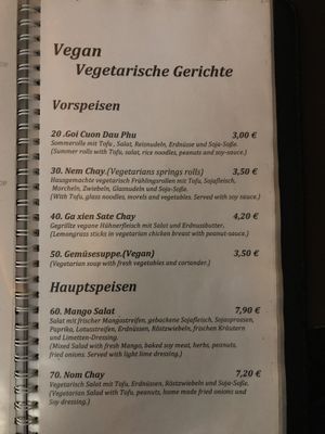 Menu at lila in Berlin