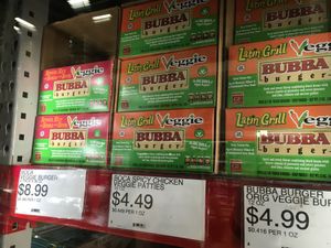 Selection of frozen vegan and GF veggie burgers at Cost U Less in Seven Mile Beach