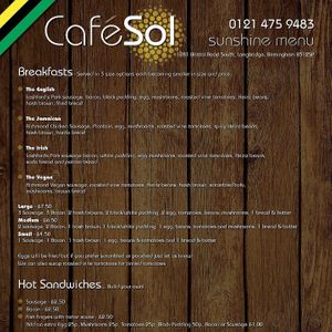 Menu  at Cafe Sol in Birmingham