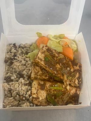 Jerk Tofu with Rice & Peas  at Cafe Sol in Birmingham
