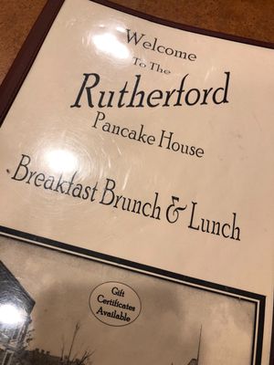 Front of menu  at Rutherford Pancake House in Rutherford