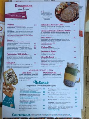 Breakfast menu  at Luz del Sol in Mazunte