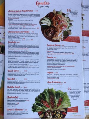 Lunch menu  at Luz del Sol in Mazunte