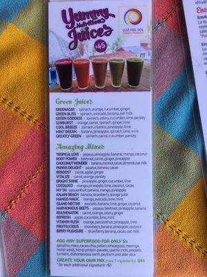 Juices at Luz del Sol in Mazunte