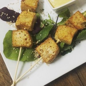 tofu skewers at Prasada in Cusco