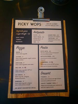 Menu at Picky Wops in East London