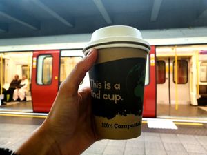 Their take away coffee cups are 100% compostable😍 and their coffee is delicious! at Picky Wops in East London