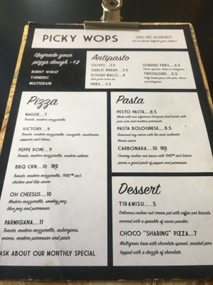 Menu at Picky Wops in East London