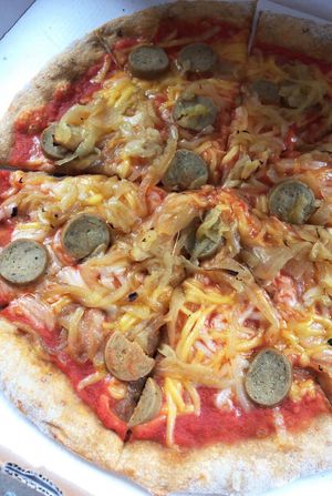 Sausage & cheese pizza  at Picky Wops in East London