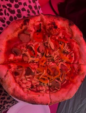 Sorry for the awful picture taken inside a pink tent at vegan campout 🌱 but this was one of the most AMAZING pizzas!!!  at Picky Wops in East London